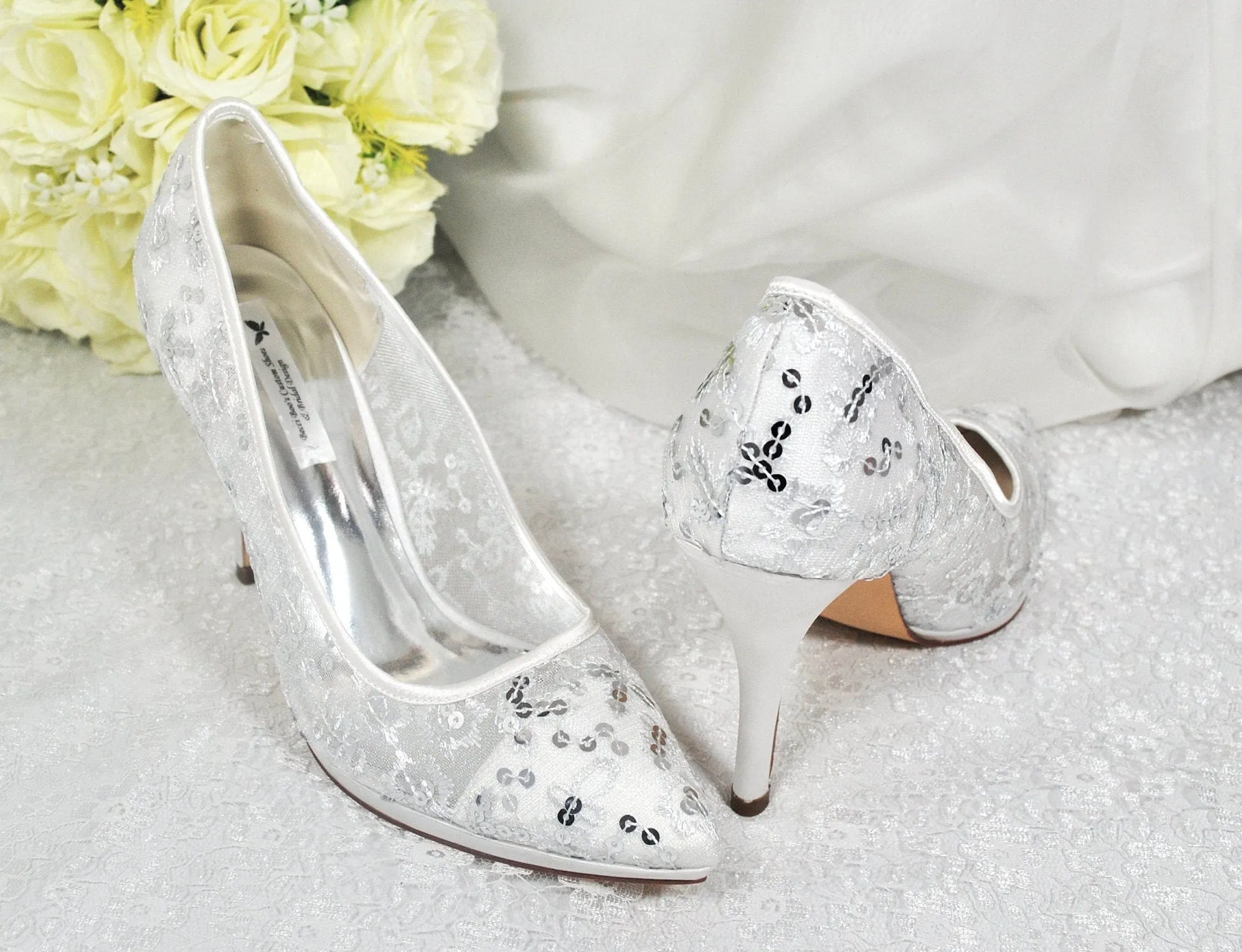 White Lace Bridal Shoes Size UK7/US9