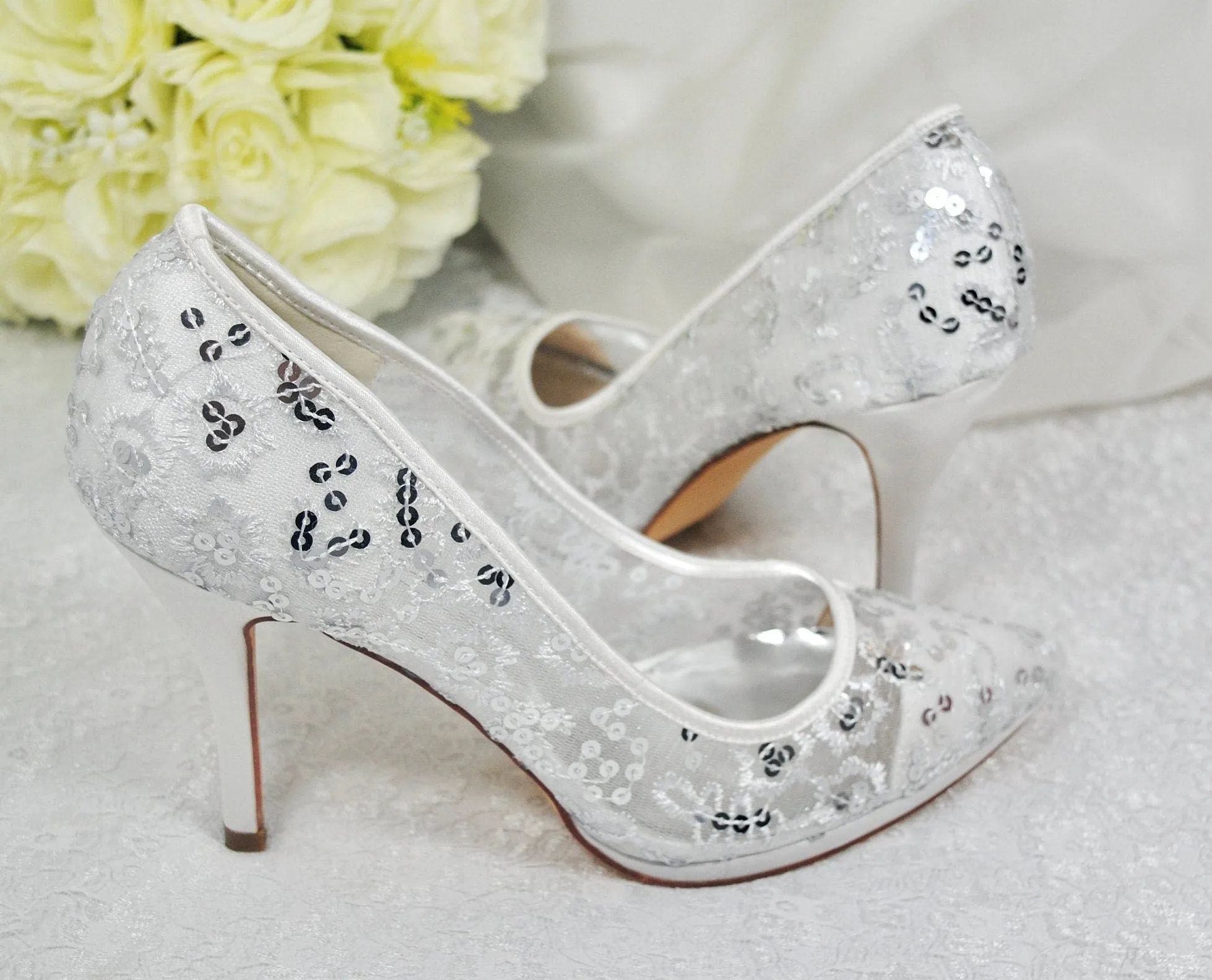 White Lace Bridal Shoes Size UK7/US9