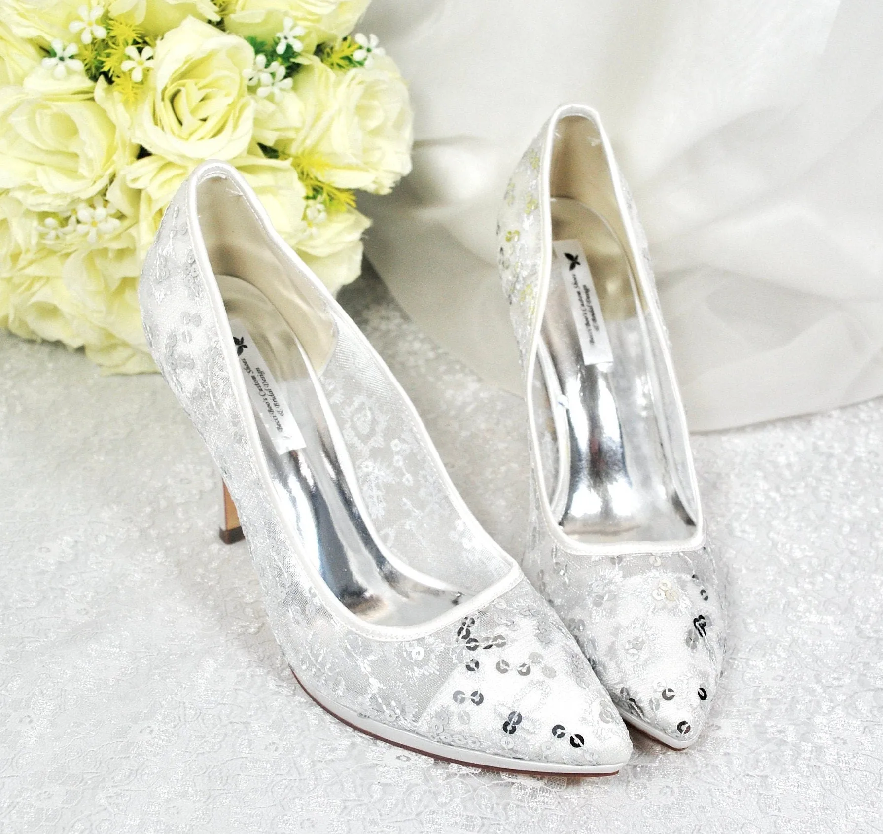 White Lace Bridal Shoes Size UK7/US9