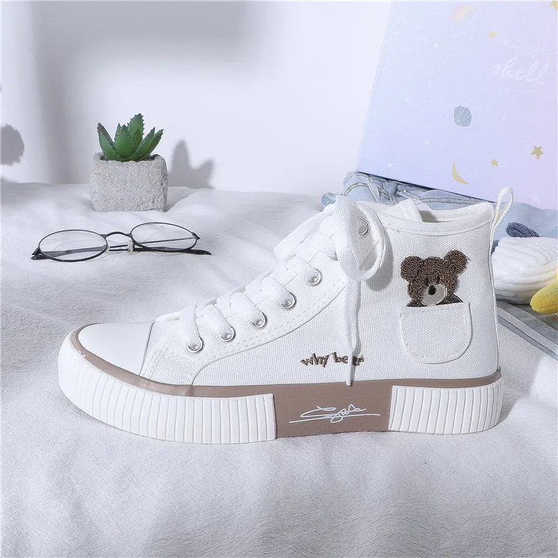 Women's Sneakers Kawaii Shoes Sports Vulcanized High Top Flats Casual Fashion Bear Spring Cute Harajuku Running